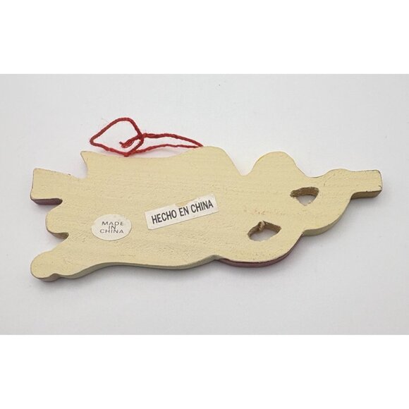 Vintage Wooden Angel Christmas Tree Ornament with Trumpet Horn & Red Sash - Picture 3 of 7